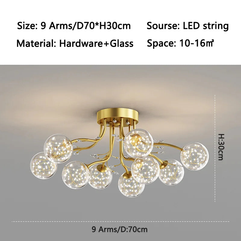 NordSphere™ 9-Light G9 LED Glass Ceiling Lamp – Nordic Flush Mount with 3-Color Lighting