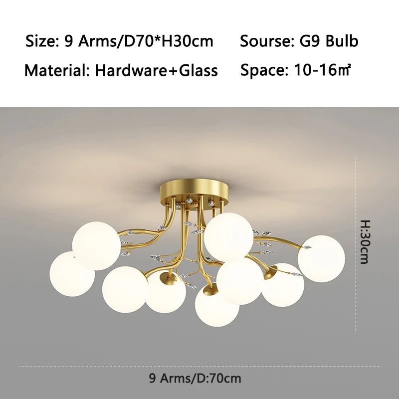 NordSphere™ 9-Light G9 LED Glass Ceiling Lamp – Nordic Flush Mount with 3-Color Lighting