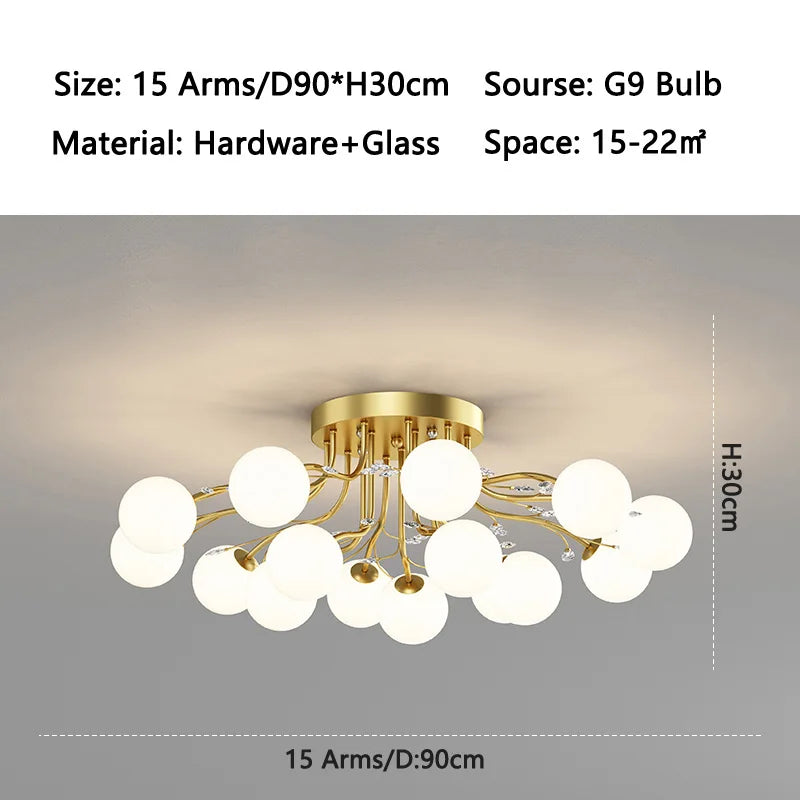 NordSphere™ 9-Light G9 LED Glass Ceiling Lamp – Nordic Flush Mount with 3-Color Lighting