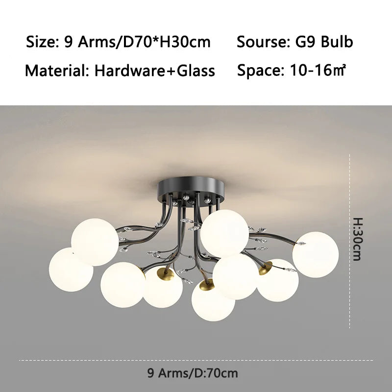 NordSphere™ 9-Light G9 LED Glass Ceiling Lamp – Nordic Flush Mount with 3-Color Lighting