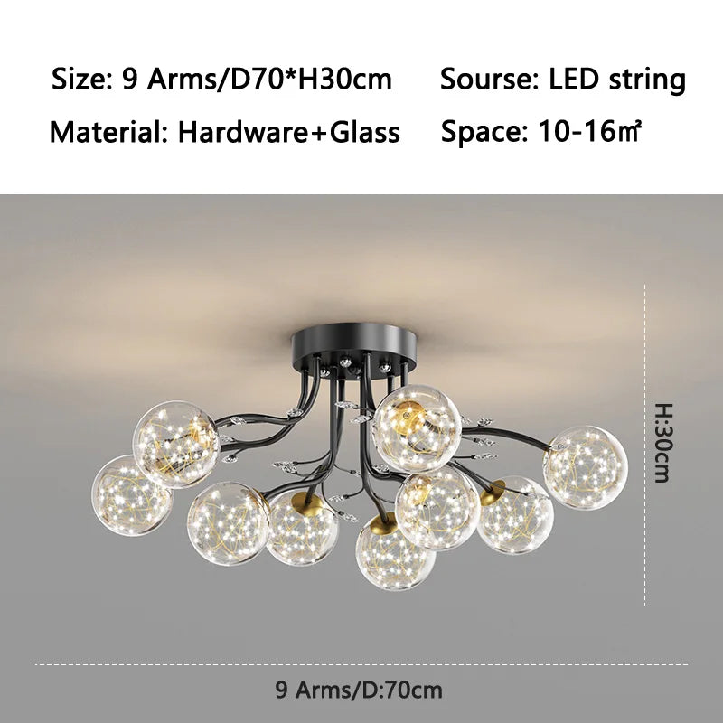 NordSphere™ 9-Light G9 LED Glass Ceiling Lamp – Nordic Flush Mount with 3-Color Lighting