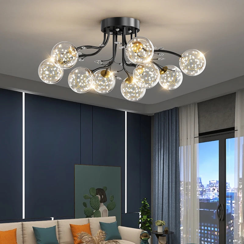 NordSphere™ 9-Light G9 LED Glass Ceiling Lamp – Nordic Flush Mount with 3-Color Lighting