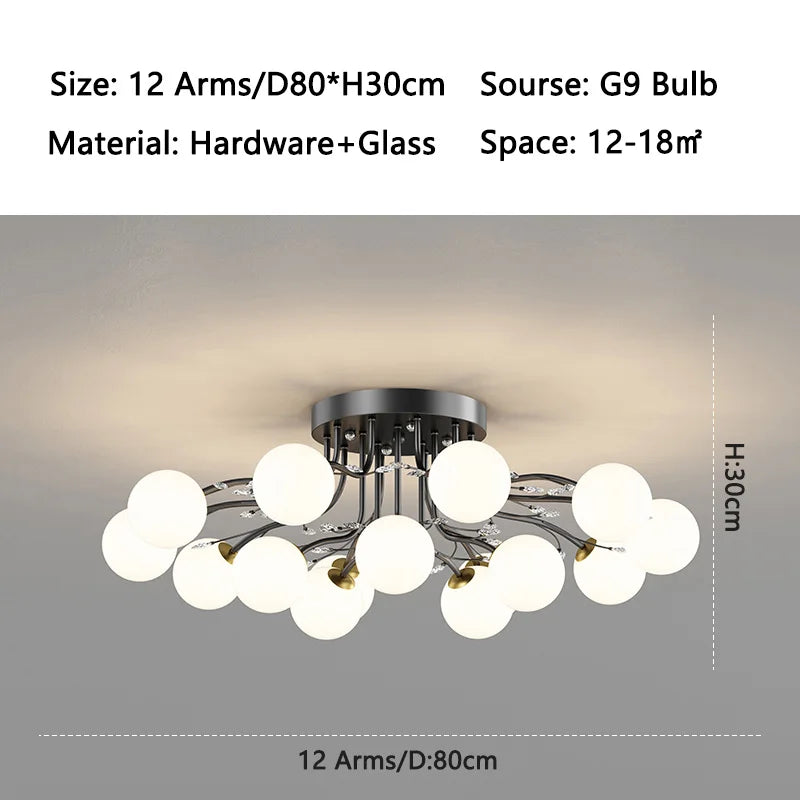NordSphere™ 9-Light G9 LED Glass Ceiling Lamp – Nordic Flush Mount with 3-Color Lighting