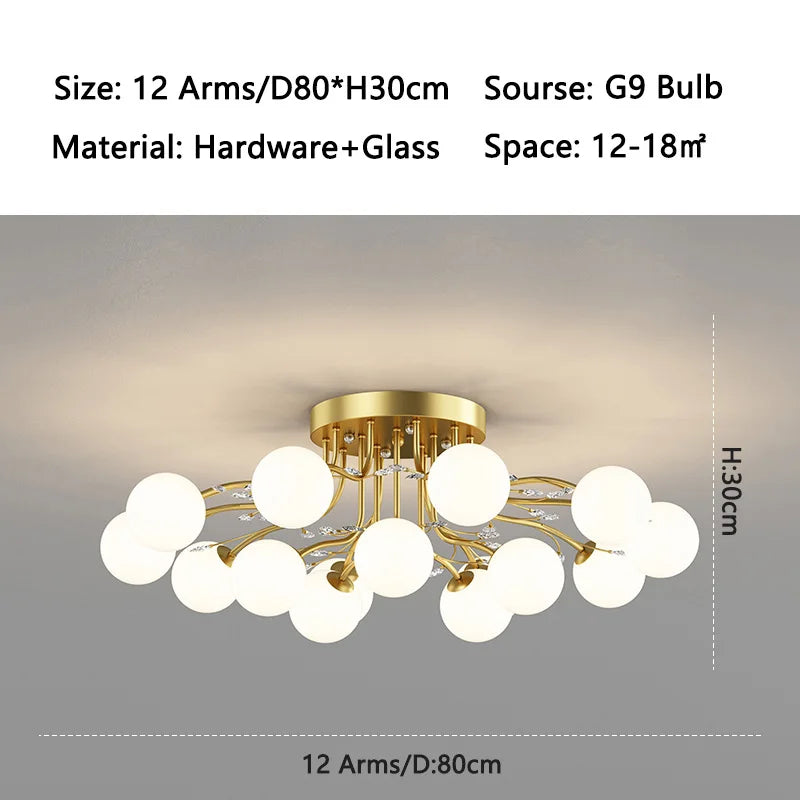 NordSphere™ 9-Light G9 LED Glass Ceiling Lamp – Nordic Flush Mount with 3-Color Lighting