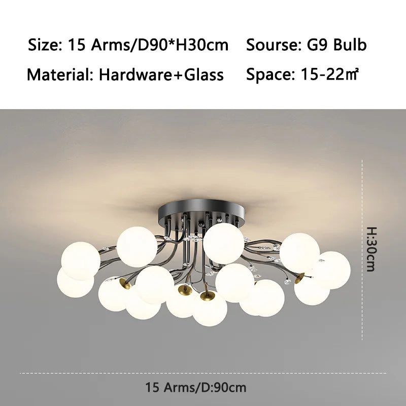 NordSphere™ 9-Light G9 LED Glass Ceiling Lamp – Nordic Flush Mount with 3-Color Lighting