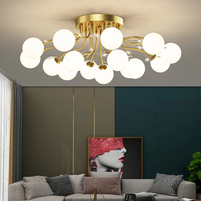 NordSphere™ 9-Light G9 LED Glass Ceiling Lamp – Nordic Flush Mount with 3-Color Lighting