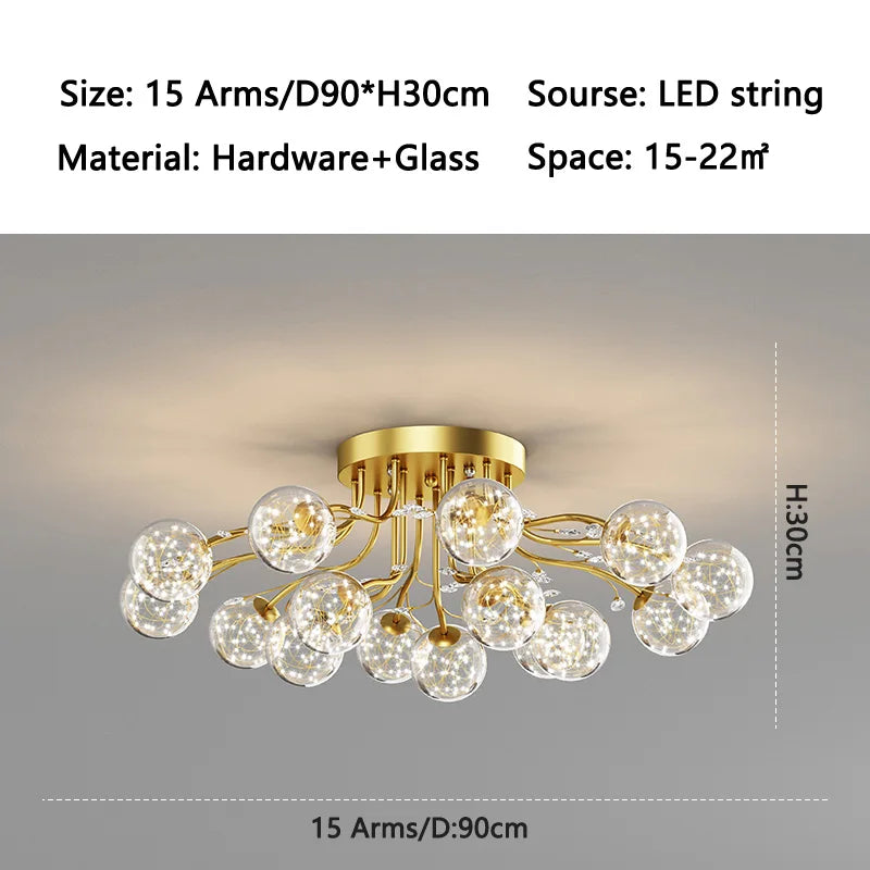 NordSphere™ 9-Light G9 LED Glass Ceiling Lamp – Nordic Flush Mount with 3-Color Lighting