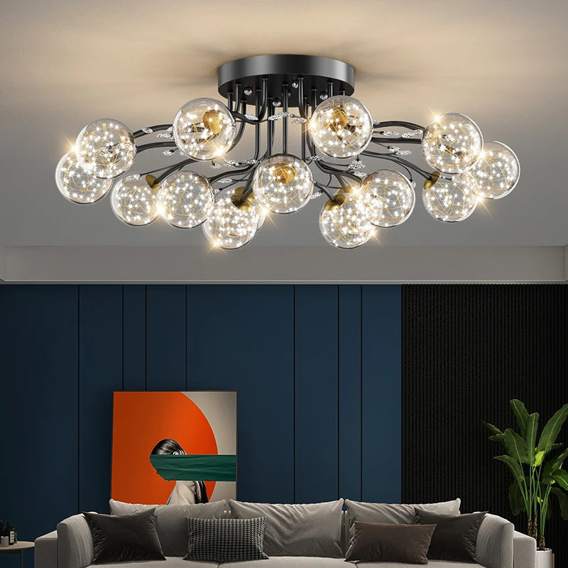 NordSphere™ 9-Light G9 LED Glass Ceiling Lamp – Nordic Flush Mount with 3-Color Lighting