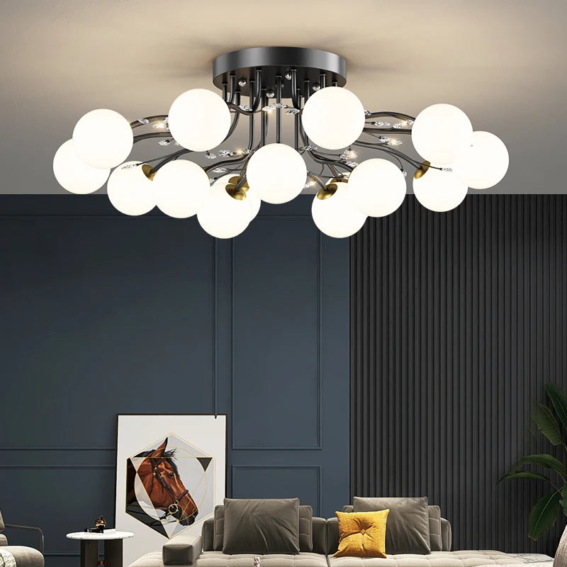 NordSphere™ 9-Light G9 LED Glass Ceiling Lamp – Nordic Flush Mount with 3-Color Lighting