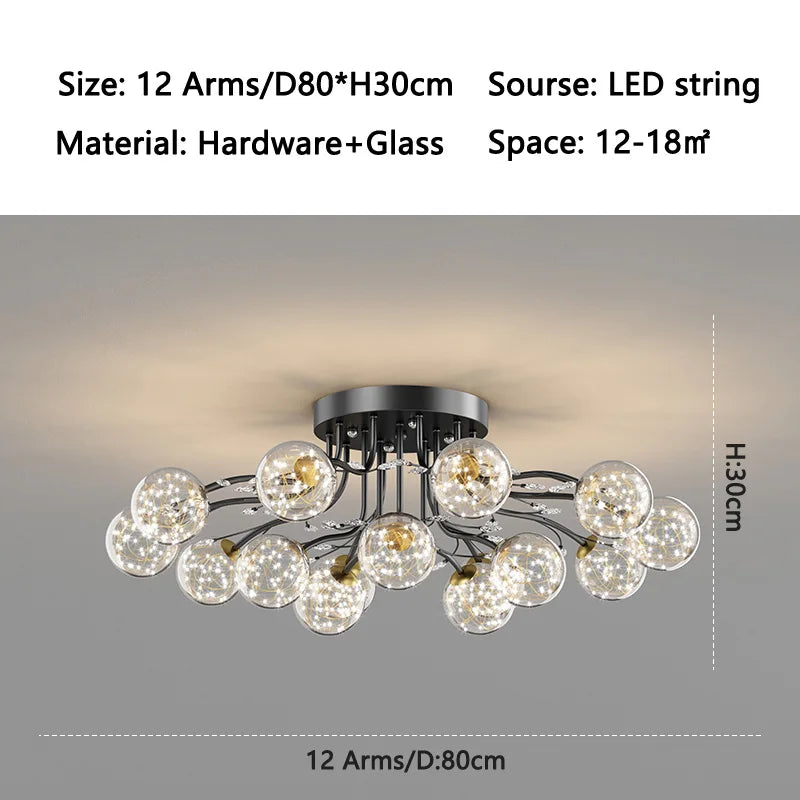 NordSphere™ 9-Light G9 LED Glass Ceiling Lamp – Nordic Flush Mount with 3-Color Lighting