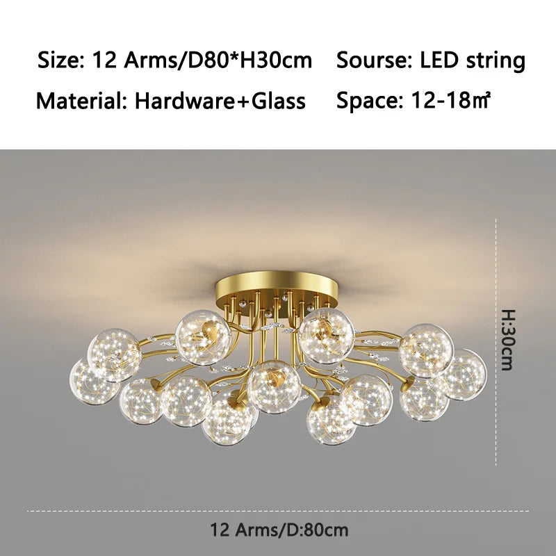 NordSphere™ 9-Light G9 LED Glass Ceiling Lamp – Nordic Flush Mount with 3-Color Lighting