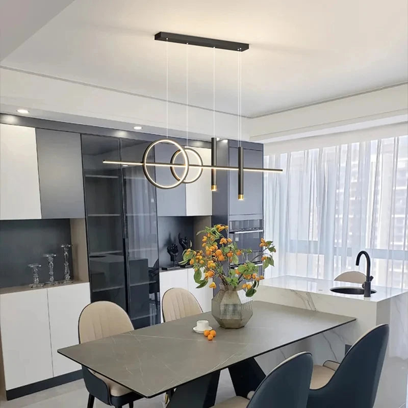 Minimalist black and gold Nordic LED pendant light for dining room