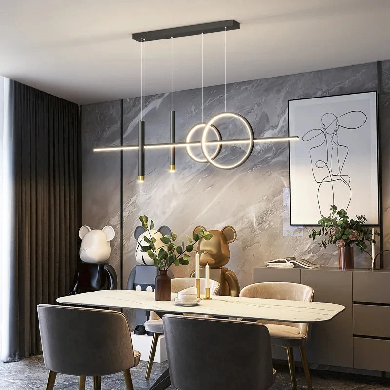 Minimalist black and gold Nordic LED pendant light for dining room