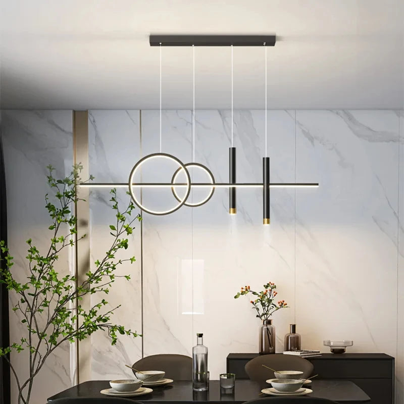 Minimalist black and gold Nordic LED pendant light for dining room