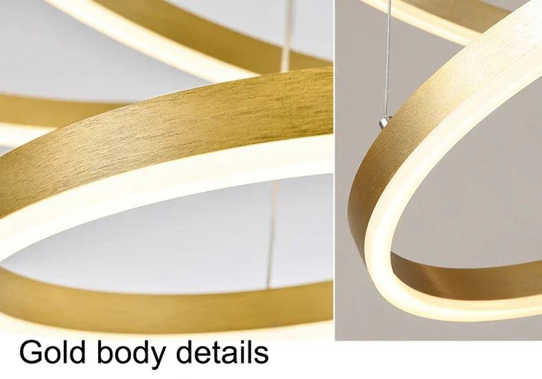 Modern LED Pendant Chandelier – Dimmable Gold or Coffee Brushed Circle Ceiling Light