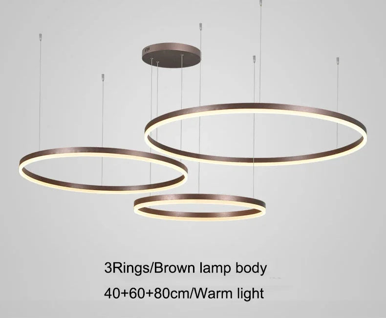 Modern LED Pendant Chandelier – Dimmable Gold or Coffee Brushed Circle Ceiling Light