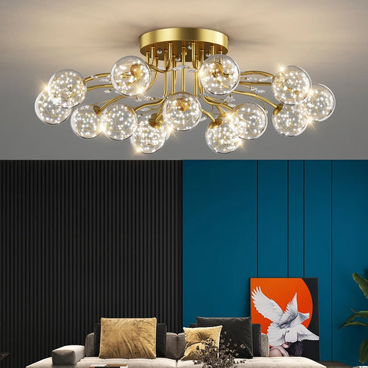 NordSphere™ 9-Light G9 LED Glass Ceiling Lamp – Nordic Flush Mount with 3-Color Lighting