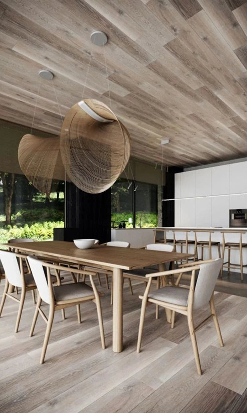 Modern Nordic Birch Wood LED Chandelier – Minimalist Suspension Light