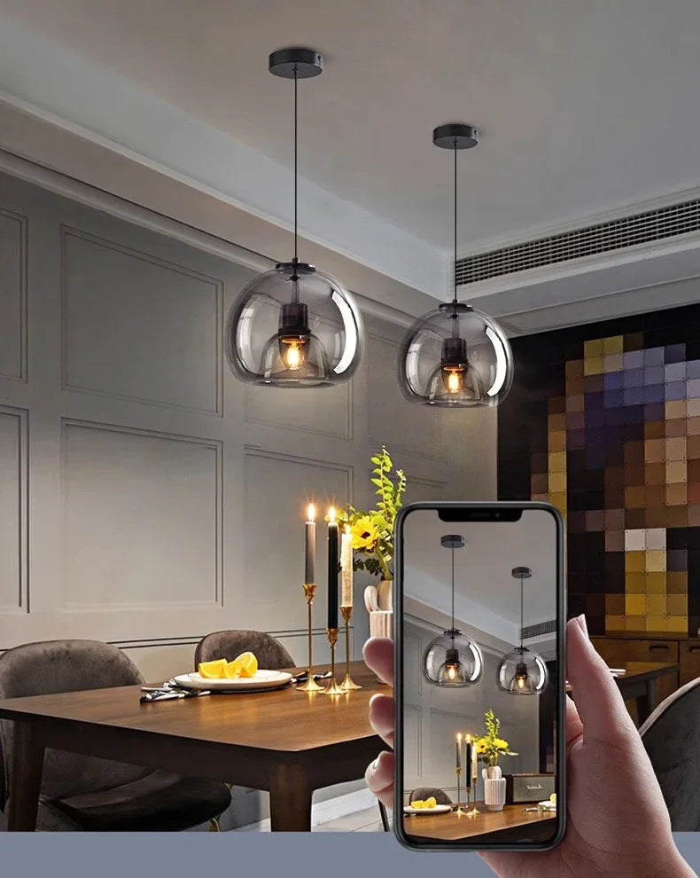 LUXORA™ Modern LED Pendant Light – Dimmable Glass Chandelier with Remote & App Control