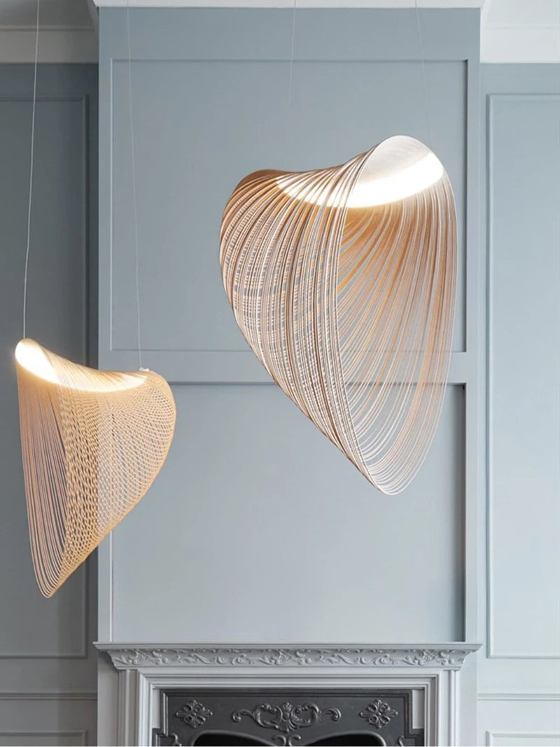 Modern Nordic Birch Wood LED Chandelier – Minimalist Suspension Light