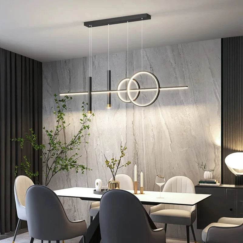 Minimalist black and gold Nordic LED pendant light for dining room