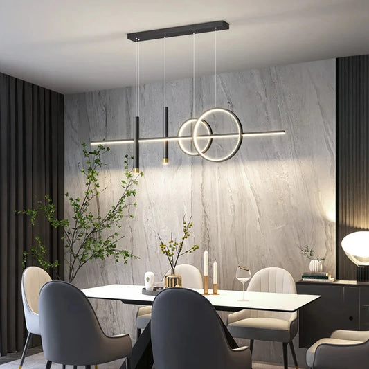 Minimalist black and gold Nordic LED pendant light for dining room