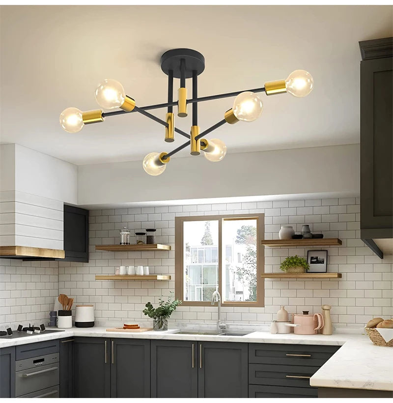 Retro Industrial E27 LED Ceiling Lamp – Wrought Iron Modern Fixture